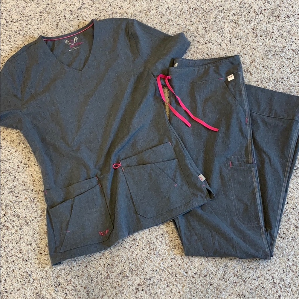 Brand new Smitten Heather Grey scrub set